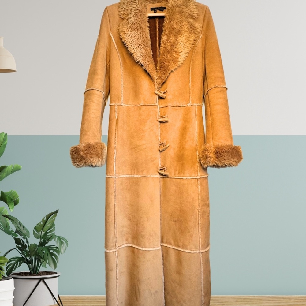 Zara Penny Lane Afghan Faux Swede and Shearling Long Coat (M) super rare!